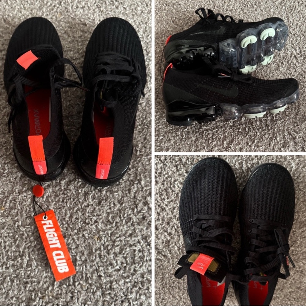 Nike Black and Red Air VaporMax Flyknit Shoes